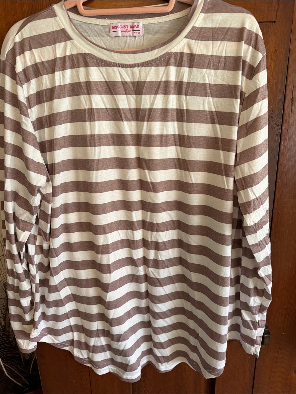 Discount Divas Brown & Cream Striped Long-Sleeve Tee